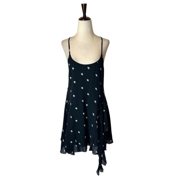 Re/Done Dress Women Large Black Silk Star Print Criss Cross‎ Back The 80s Mini - Picture 2 of 12